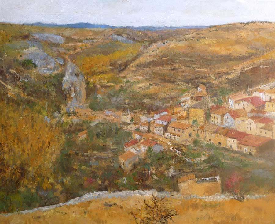 Cuadro al oleo de un paisaje de Torrevicente, Soria
