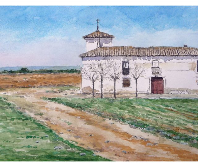 Acuarela de un paisaje de Daimiel, Ciudad Real, pintado por Rubén de Luis