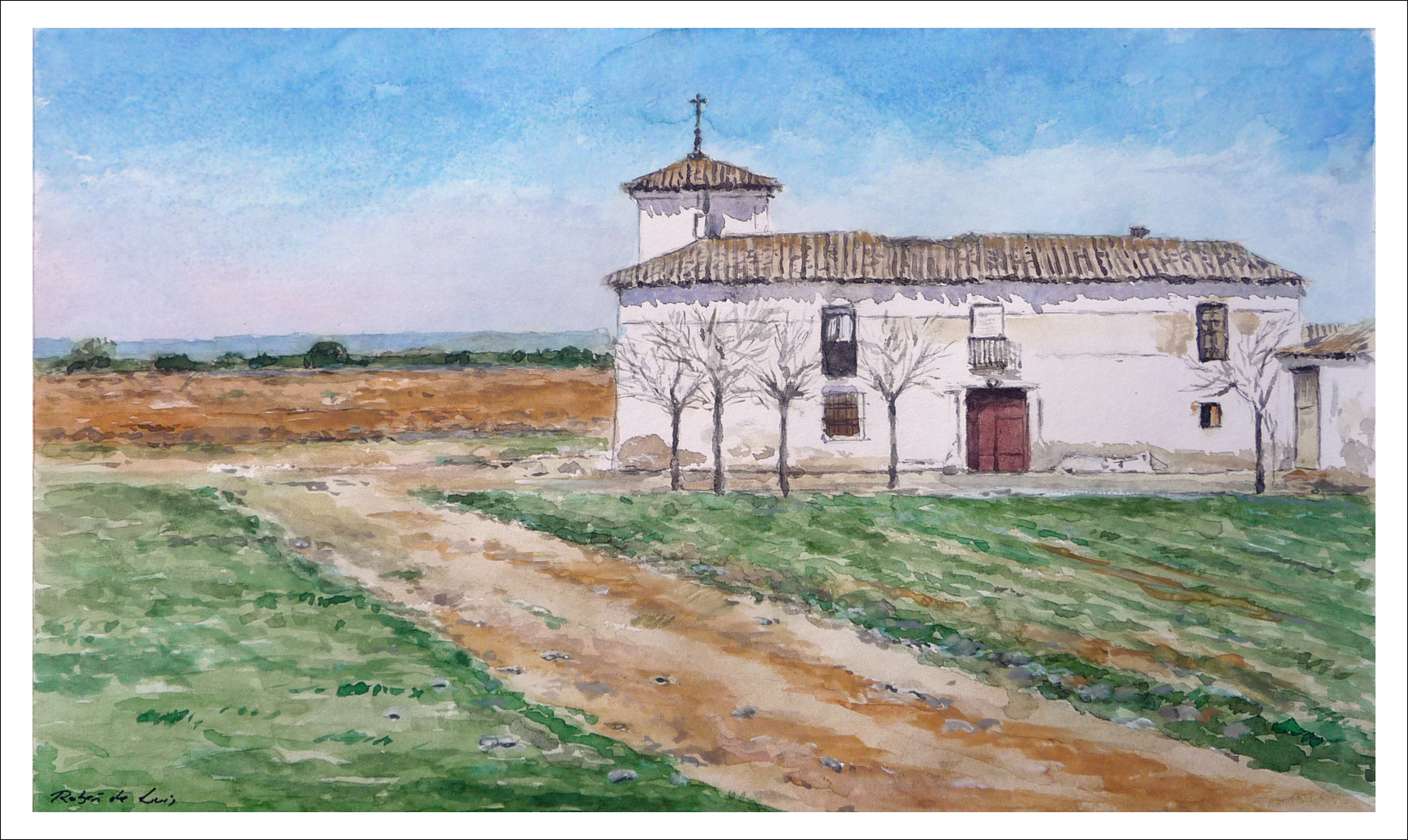 Acuarela de un paisaje de Daimiel, Ciudad Real, pintado por Rubén de Luis