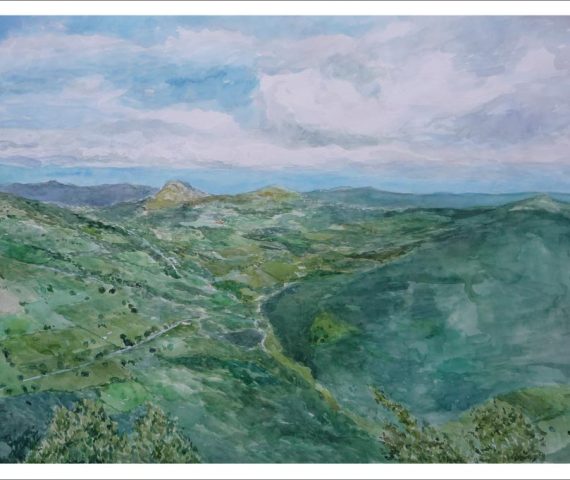 Acuarela de un paisaje del puerto de los Tornos en Cantabria pintada por Rubén de Luis