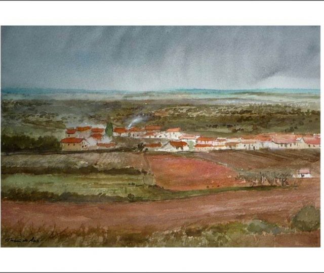 Acuarela del pueblo Adrada de Pirón en Segovia