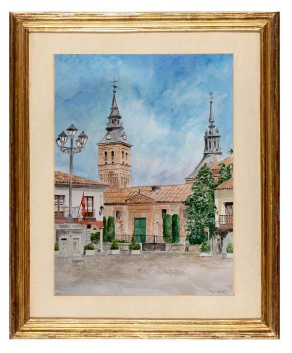 Cuadro en acuarela de Navalcarnero, Madrid, del pintor Rubén de Luis