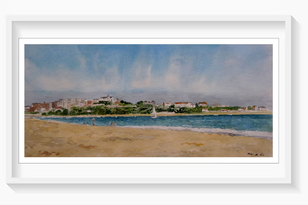 Cuadro en acuarela de un paisaje de Santander