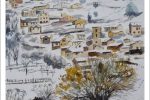 Acuarela de un paisaje de Tresviso en Cantabria del pintor Rubén de Luis