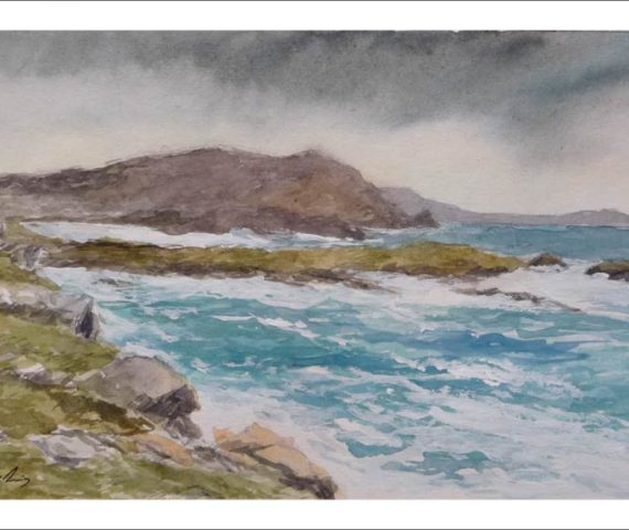 Acuarela de una marina en A Coruña del pintor Rubén de Luis