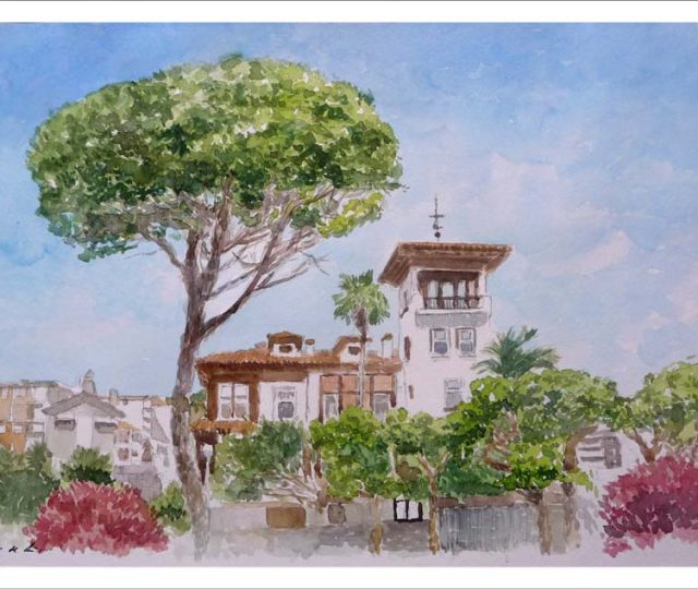 Acuarela del chalet Sotileza en Castro Urdiales