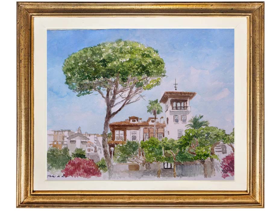 Cuadro en acuarela del chalet Sotileza en Castro Urdiales