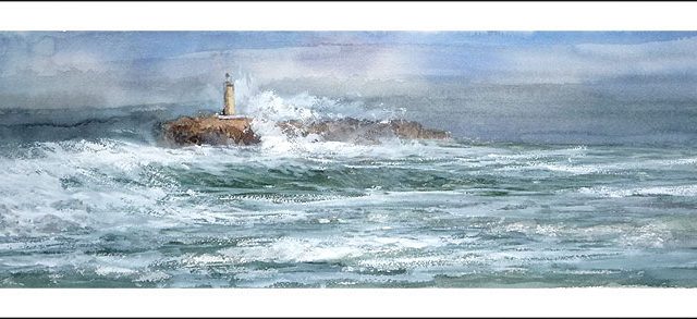 acuarela de la isla de Mouro en Santander