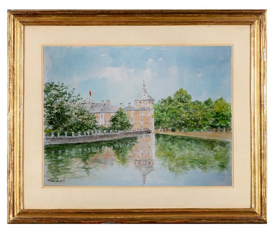 Acuarela del Palacio Real de Aranjuez pintada por Rubén de Luis para la serie de acuarelas de Madrid Cuadro en acuarela del Palacio Real de Aranjuez
