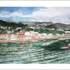 Acuarela de Combarro pintada por Rubén de Luis para la serie de acuarelas de Galicia
