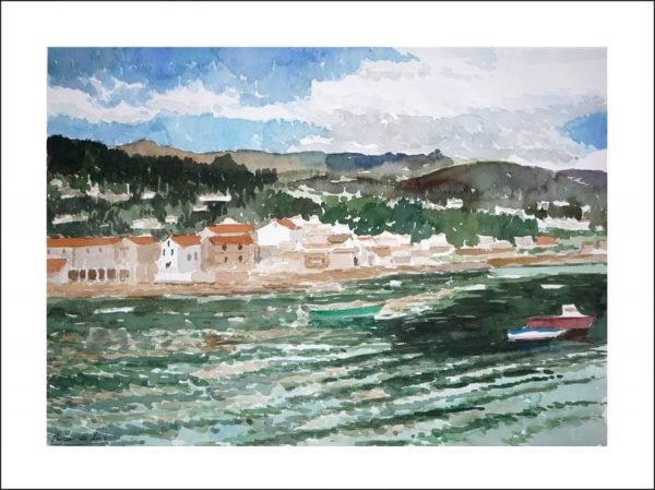 Acuarela de Combarro pintada por Rubén de Luis para la serie de acuarelas de Galicia