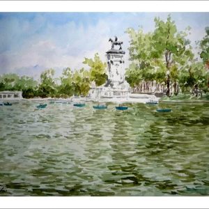 Acuarela del estanque del Retiro, Madrid.