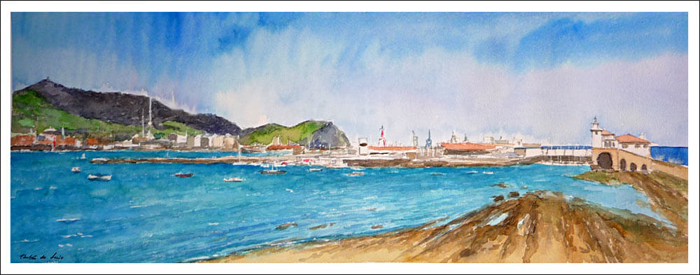 Cuadro de una vista de la zona del puerto de Getxo