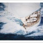 Acuarela de un velero en una regata