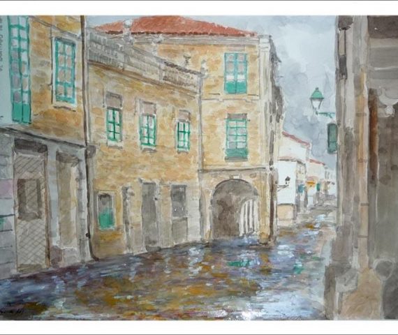 Rúa do Vilar, Santiago de Compostela. Acuarela