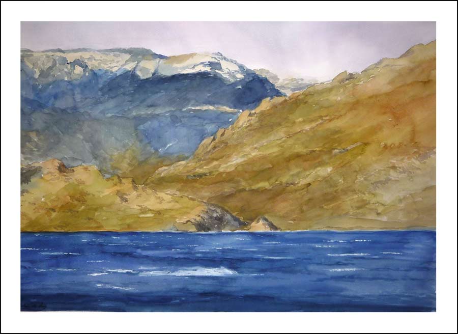 Acuarela de un paisaje del lago de Sanabria de Rubén de Luis Cuadro del lago de Sanabria pintado en acuarela por Rubén de Luis