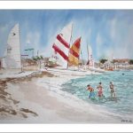 Acuarela de una playa de Formentera