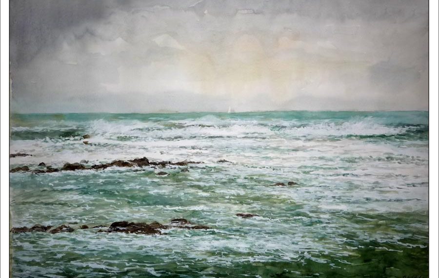 Marina en acuarela del mar Cantábrico