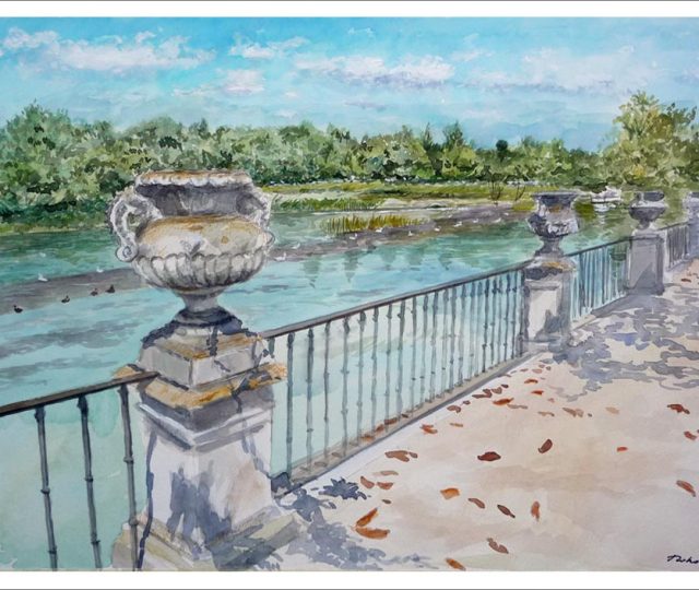 Acuarela de Aranjuez y el río Tajo pintada por Rubén de Luis