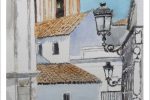 Acuarela de una calle de Tarifa del pintor Rubén de Luis
