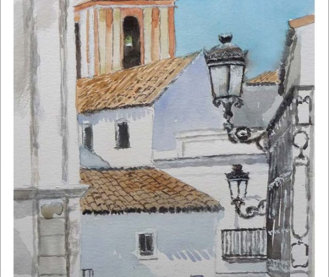Acuarela de una calle de Tarifa del pintor Rubén de Luis