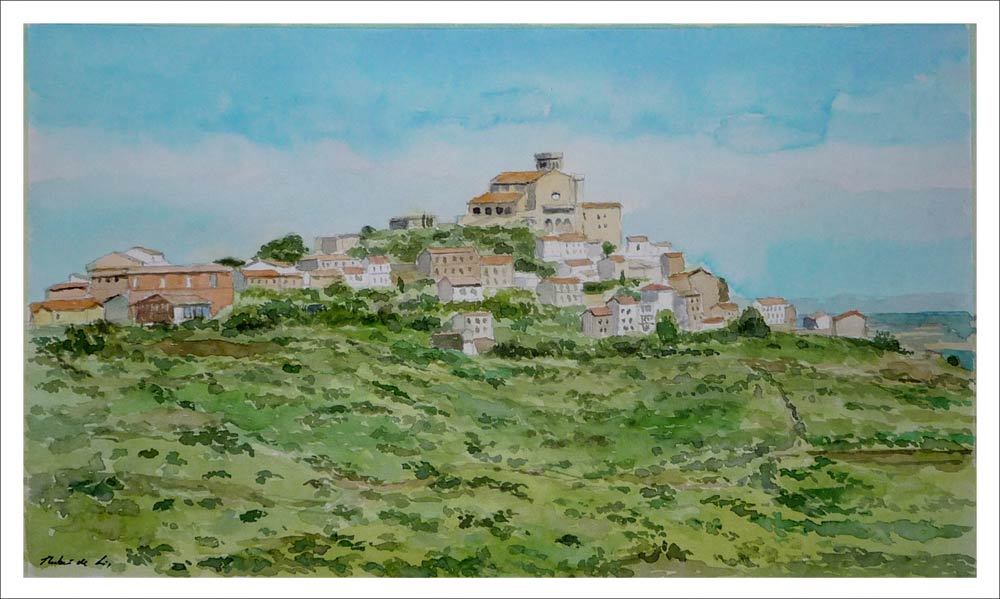 Acuarela de un paisaje de Ujué, Navarra, pintado por Rubén de Luis