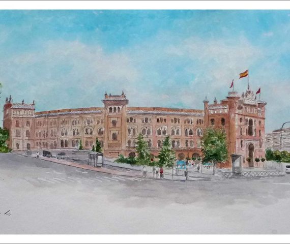 Acuarela de la Plaza de Toros de las Ventas realizada por el pintor Rubén de Luis