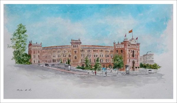 Acuarela de la Plaza de Toros de las Ventas realizada por el pintor Rubén de Luis