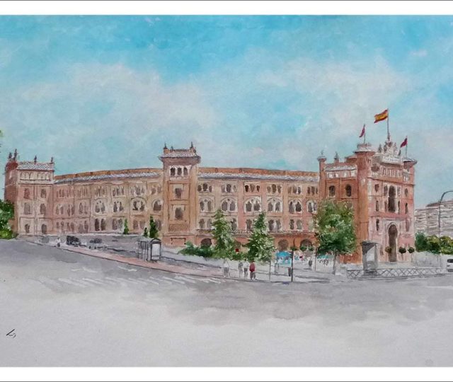 Acuarela de la Plaza de Toros de las Ventas realizada por el pintor Rubén de Luis