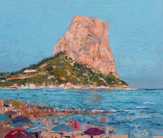 Cuadro al oleo de un paisaje de Calpe con el Peñón de Ifach pintado por Rubén de Luis