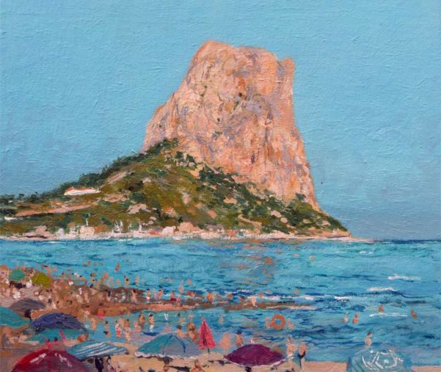 Cuadro al oleo de un paisaje de Calpe con el Peñón de Ifach pintado por Rubén de Luis