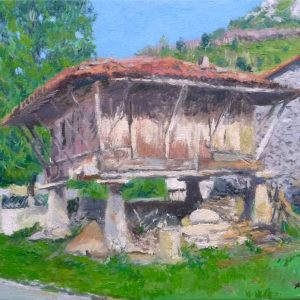 Cuadro al oleo de un hórreo en Asturias pintado por Rubén de Luis