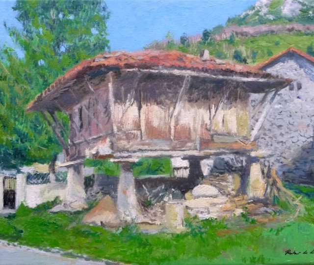 Cuadro al oleo de un hórreo en Asturias pintado por Rubén de Luis