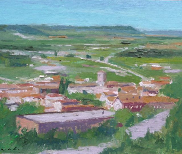 Cuadro al oleo de un paisaje de Portillo en Valladolid.