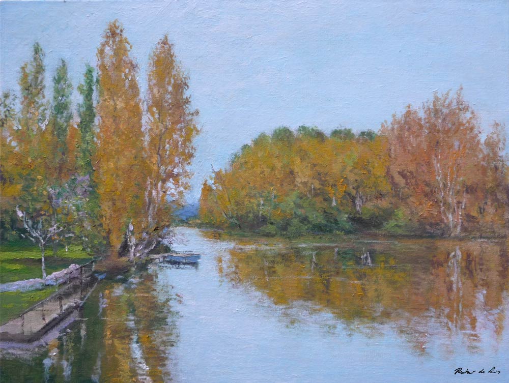 Un cuadro al oleo del Canal de Castilla realizado por Rubén de Luis
