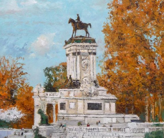 Cuadro al oleo del estanque del Retiro en Madrid pintado por Rubén de Luis