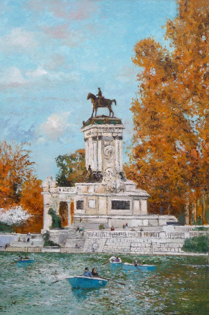 Cuadro al oleo del parque del Retiro en Madrid pintado por Rubén de Luis Cuadro al oleo del estanque del Retiro en Madrid pintado por Rubén de Luis