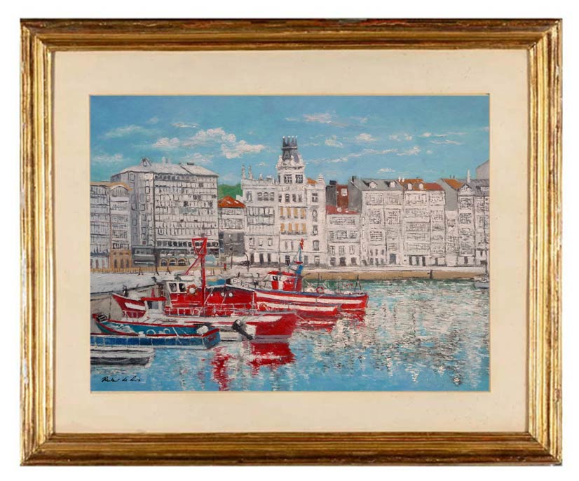 Cuadro al oleo del paseo de la Dársena en A Coruña