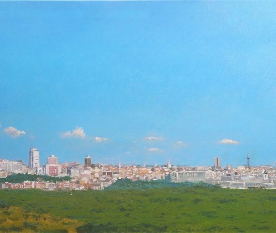 Cuadro al oleo de un paisaje de Madrid desde la Casa de Campo realizado por el pintor Rubén de Luis