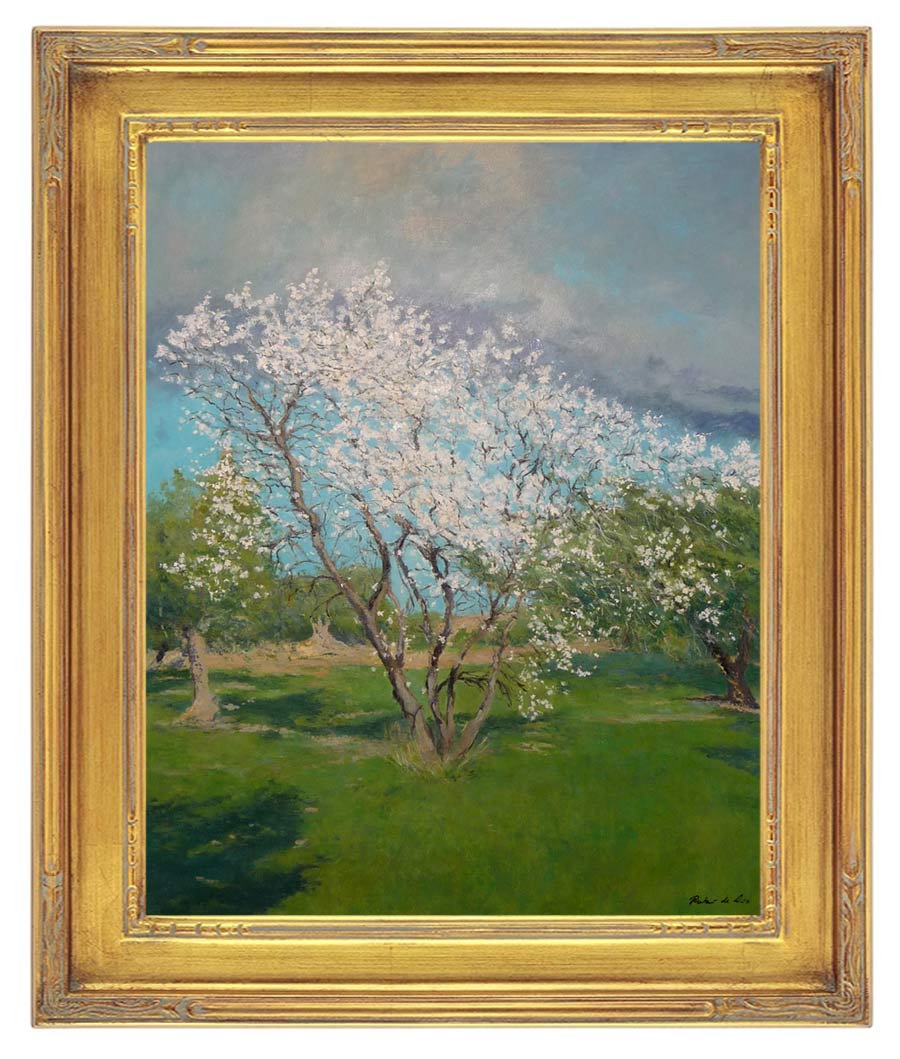 Cuadro al oleo de un almendro en flor en primavera
