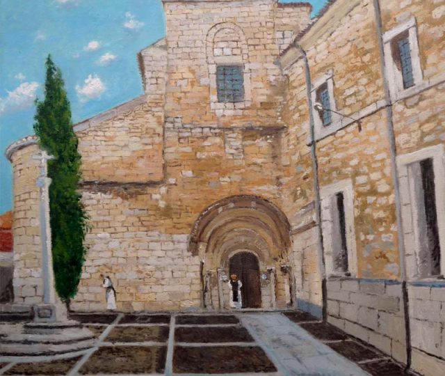 Un cuadro al oleo del Monasterio de la Trapa en Dueñas, Palencia del pintor Rubén de Luis