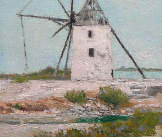 Cuadro al oleo del molino de Quintín en San Pedro del Pinatar, Murcia