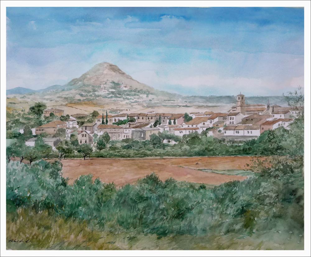 Acuarela de un paisaje de Cañizar en Guadalajara