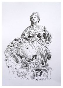 Dibujo a tinta de la fuente de Cibeles, Madrid