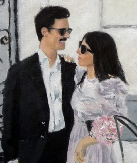 Detalle ampliado del retrato al oleo