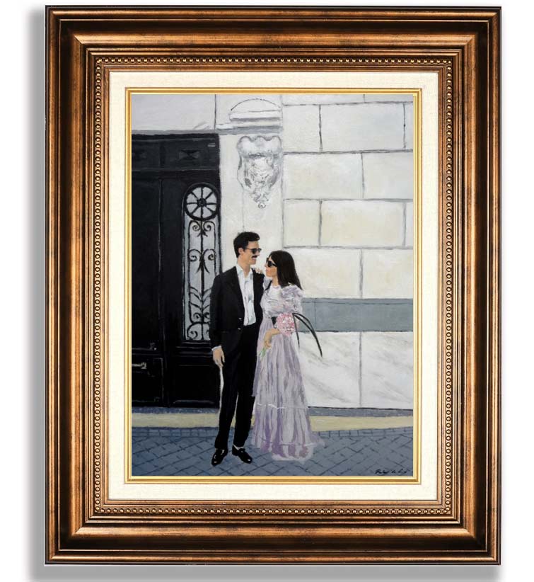 Retrato de unos novios pintado por encargo a partir de una foto por Rubén de Luis