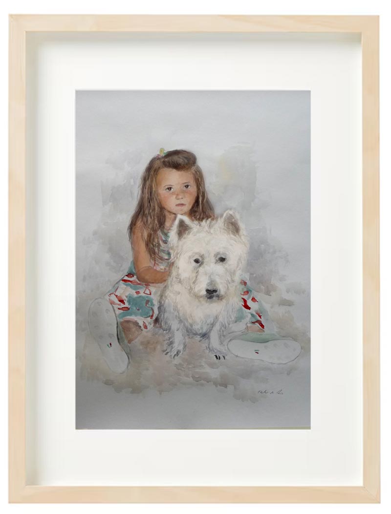 Cuadro de un retrato de una niña y su perro