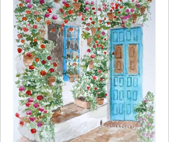 Acuarela de un patio cordobés