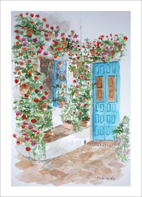 Acuarela de un patio cordobés