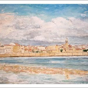Acuarela de la playa de San Lorenzo, Gijón
